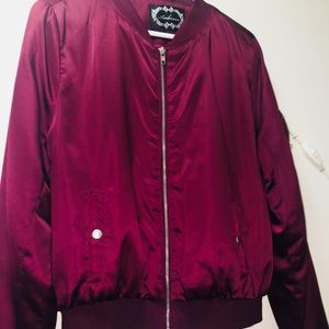 Ambiance satin burgundy bomber jacket